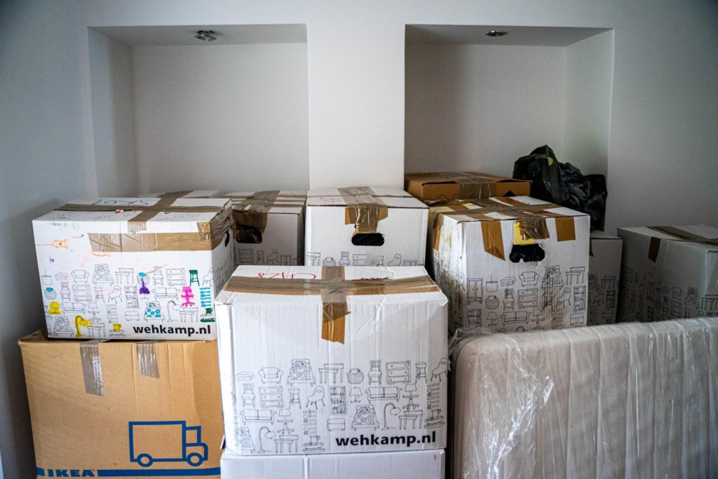 Cardboard boxes prepared for moving.