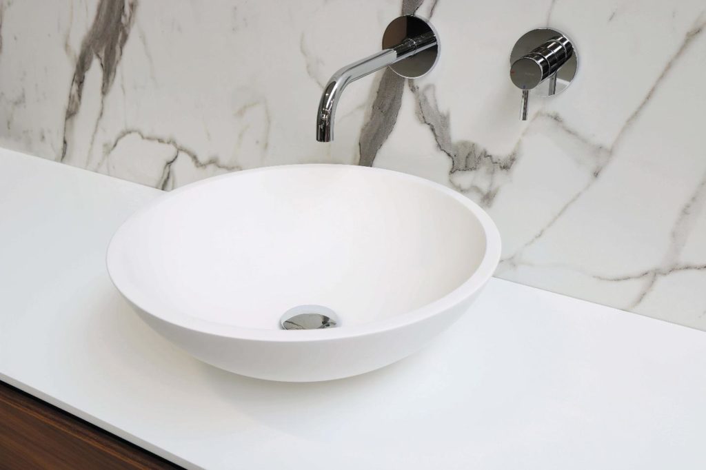 White porcelain sink on a counter